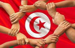 Drapeau de la Tunisie, symbol de la rvolution de Jasmin --- Flagge von Tunesien - als Symbol fr die Solidaritt des tunesischen Volkes beim Aufstand gegen die korrupte Regierung von Ben Ali im Januar 2011